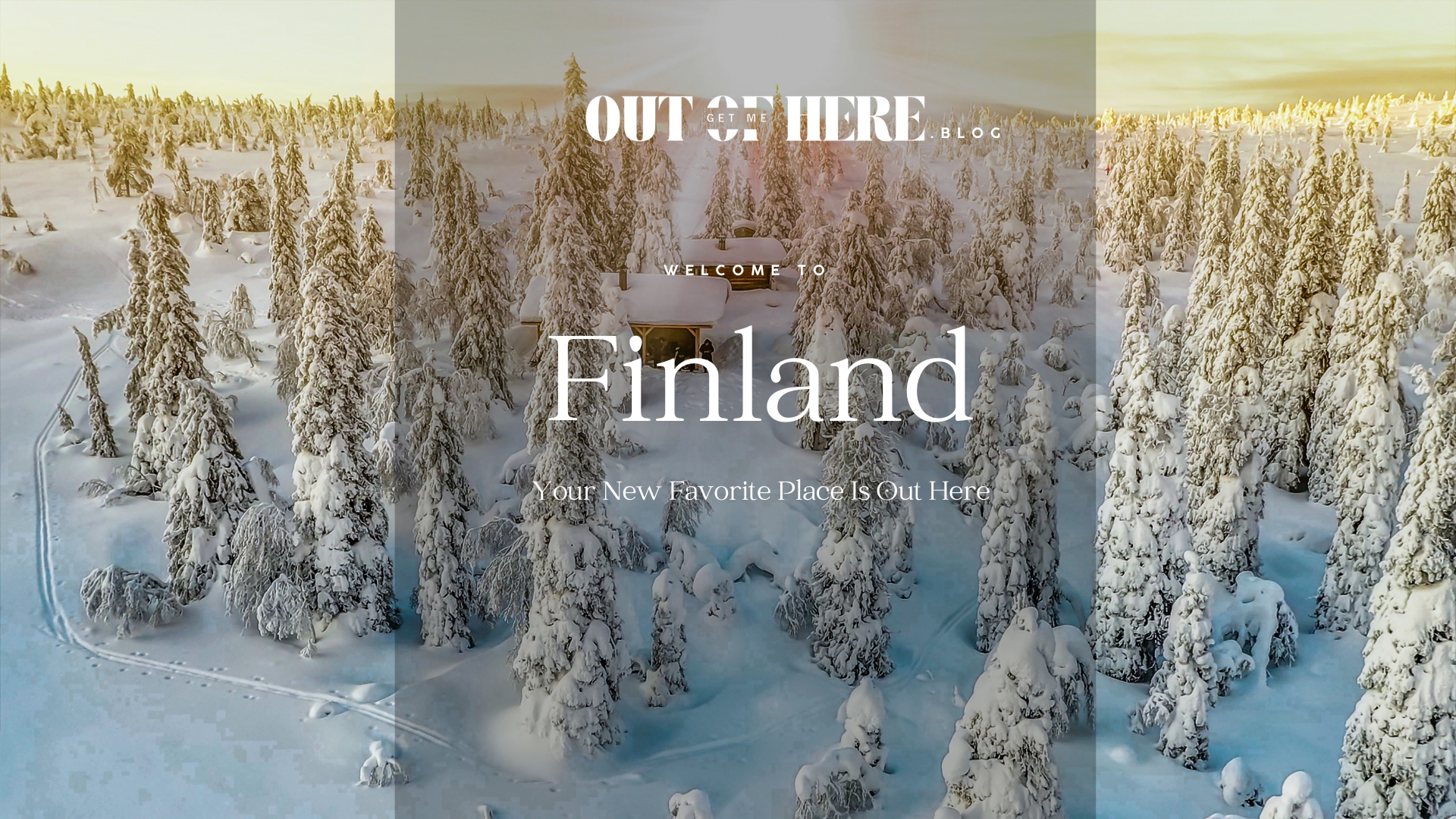 Finland snow forest with cabins covered in snow with calming sunshine