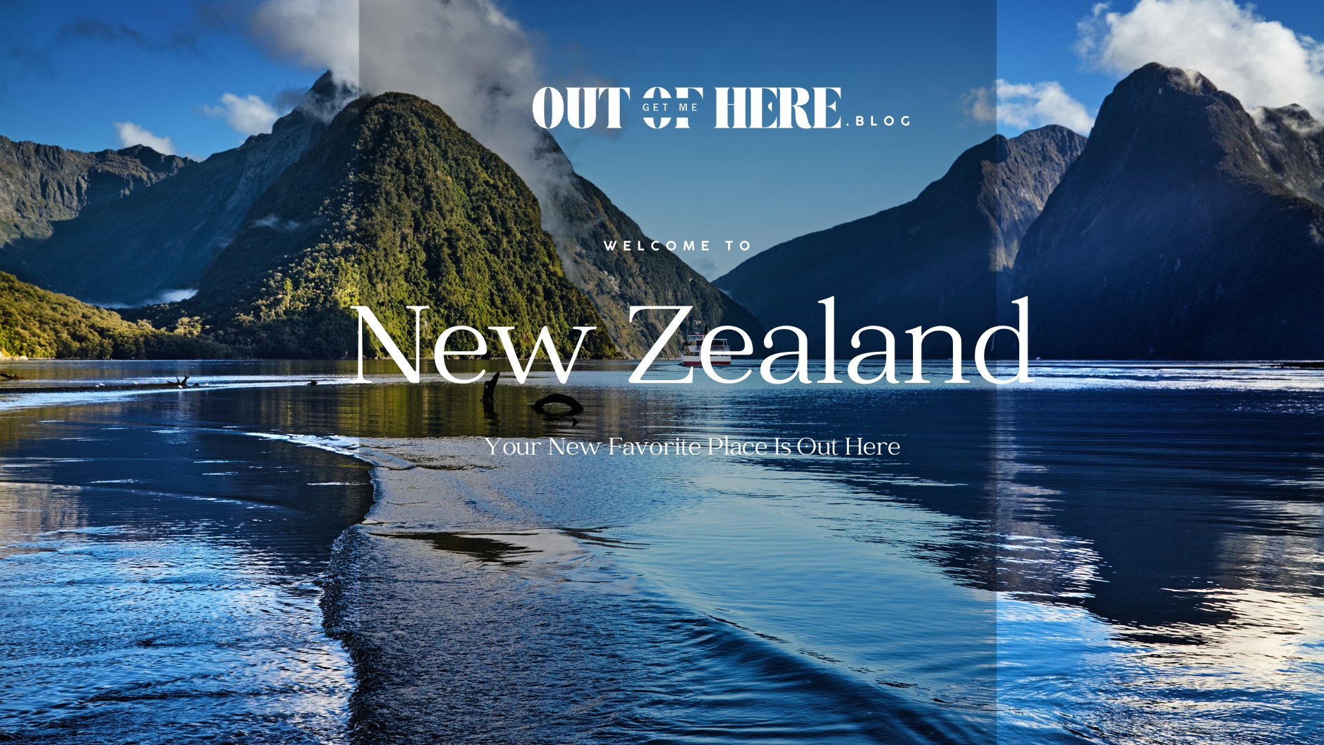New Zealand lake view with mountains and blue sky
